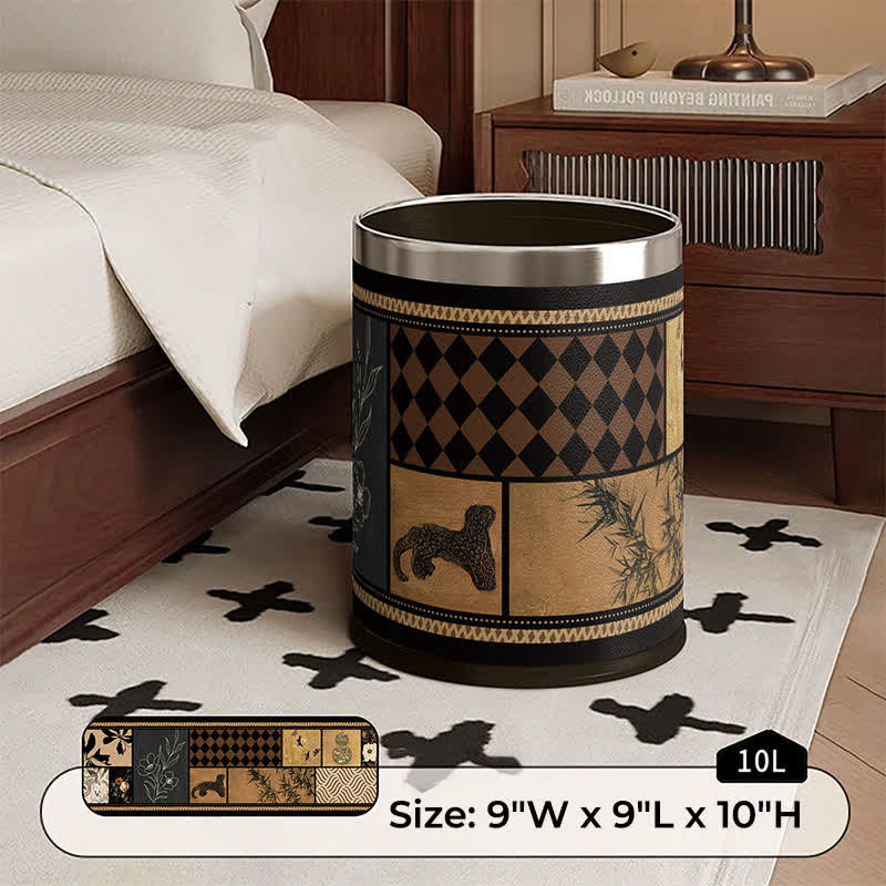 Artistic Leather Double-Layer Trash Can - B - Silver Circle - 9"W x 9"L x 10"H - image 6