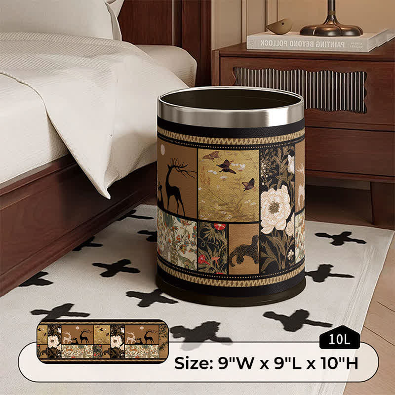 Artistic Leather Double-Layer Trash Can - C - Silver Circle - 9"W x 9"L x 10"H - image 10