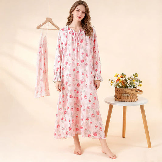 Romantic Pink  Rose Cotton Gauze Nightgown - image 1
