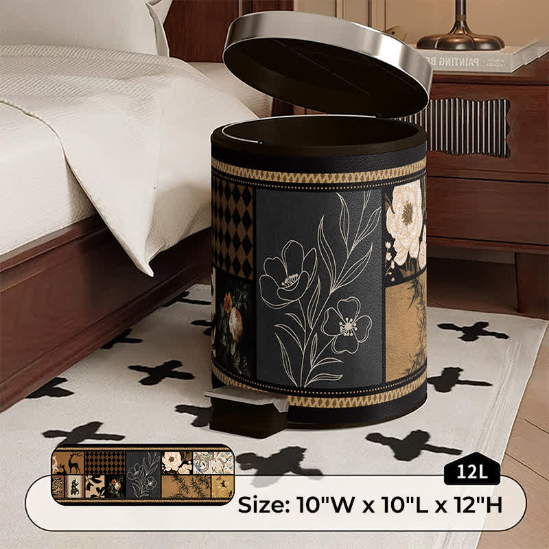 Artistic Leather Double-Layer Trash Can - A - Foot Pedal - 10"W x 10"L x 12"H - image 3