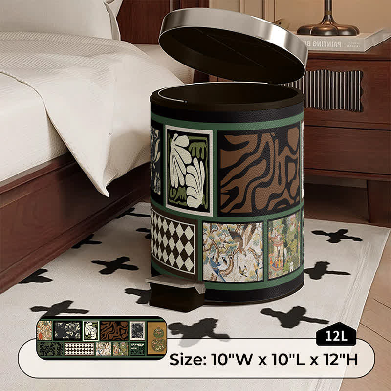 Vintage Oriental Leather Double-layer Trash Bin - B - Foot Pedal - 10"W x 10"L x 12"H - image 7