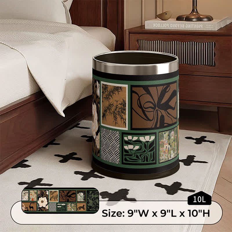 Vintage Oriental Leather Double-layer Trash Bin - C - Silver Circle - 9"W x 9"L x 10"H - image 10