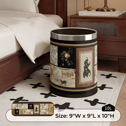 Vintage Collage & Botanical Series Trash Can - Silver Circle - 9"W x 9"L x 10"H - image 2