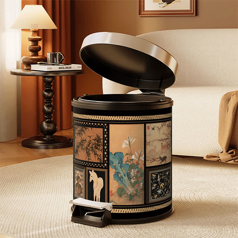 Vintage Double-layer Artistic Leather Trash Can - image 1