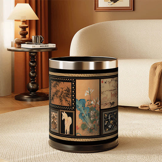 Vintage Double-layer Artistic Leather Trash Can - image 0