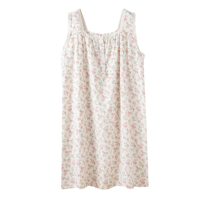 Pink Floral Pure Cotton Sleeveless Nightdress - image 8