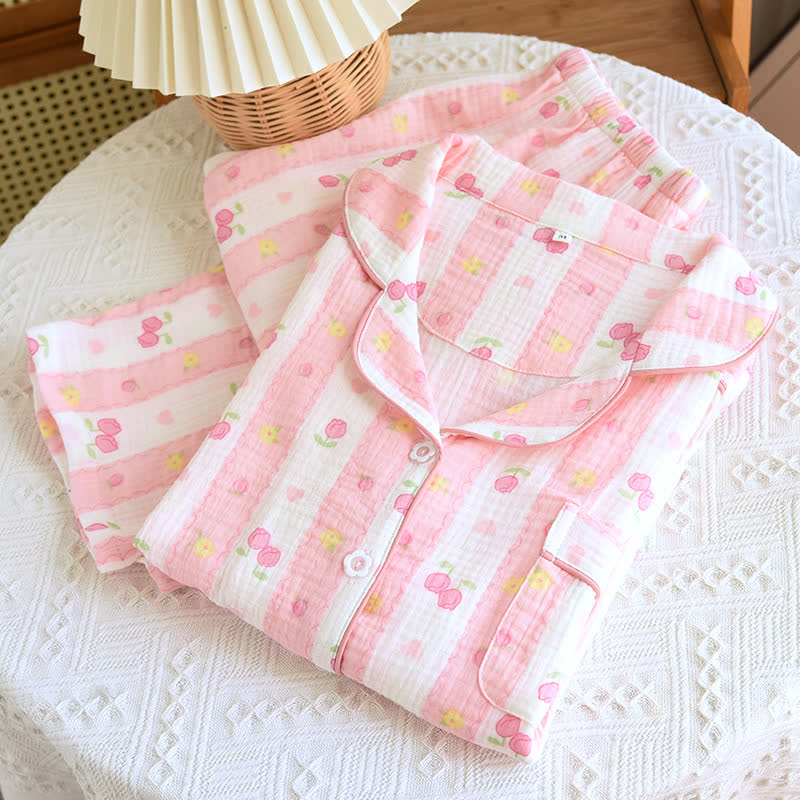 Striped Rose Cotton Loungewear Set - image 2