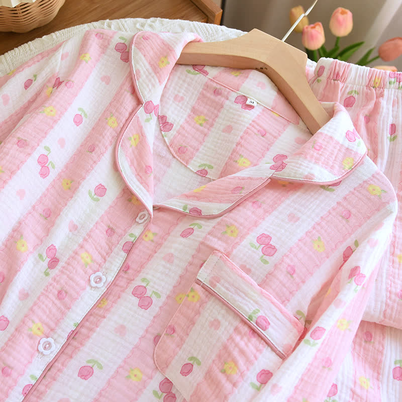 Striped Rose Cotton Loungewear Set - image 4