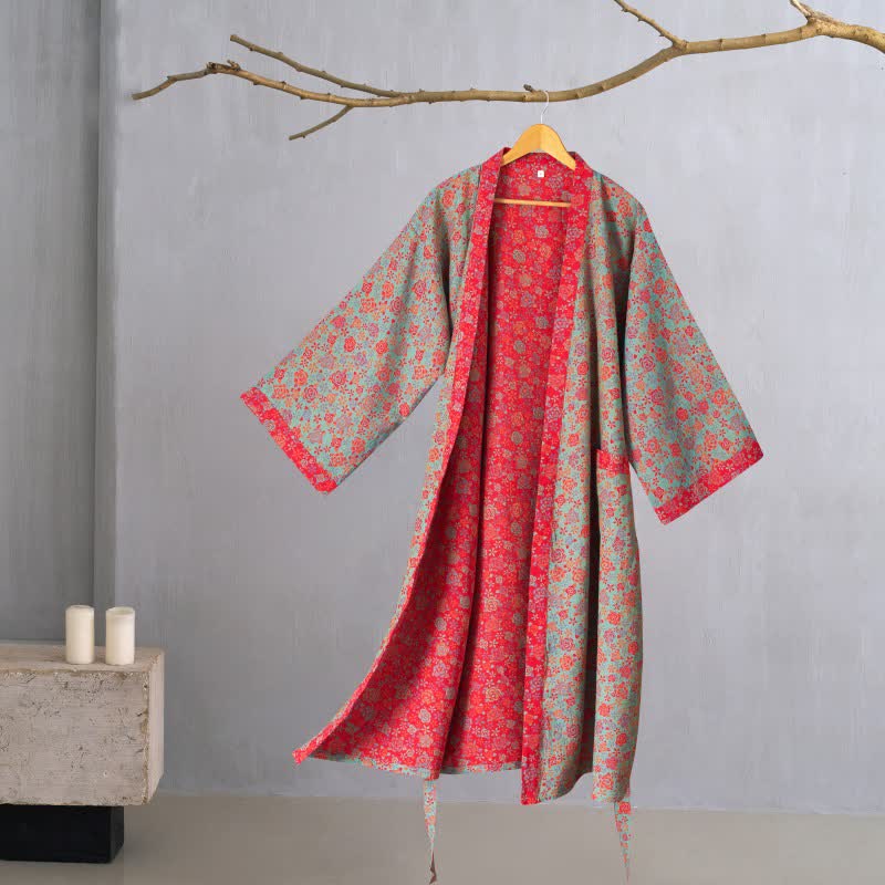 Romantic Rose Cotton Kimono Robe - Green - 2XL - image 12