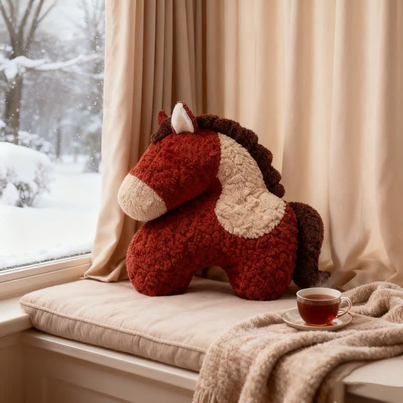 Festive Red Horse Mascot Sherpa Pillow - image 3