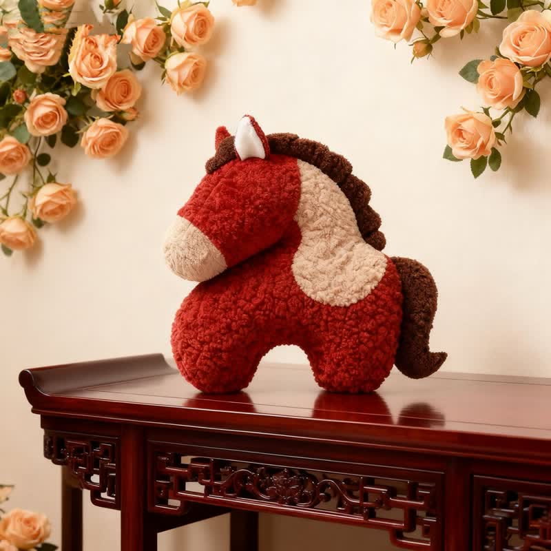 Festive Red Horse Mascot Sherpa Pillow - image 6