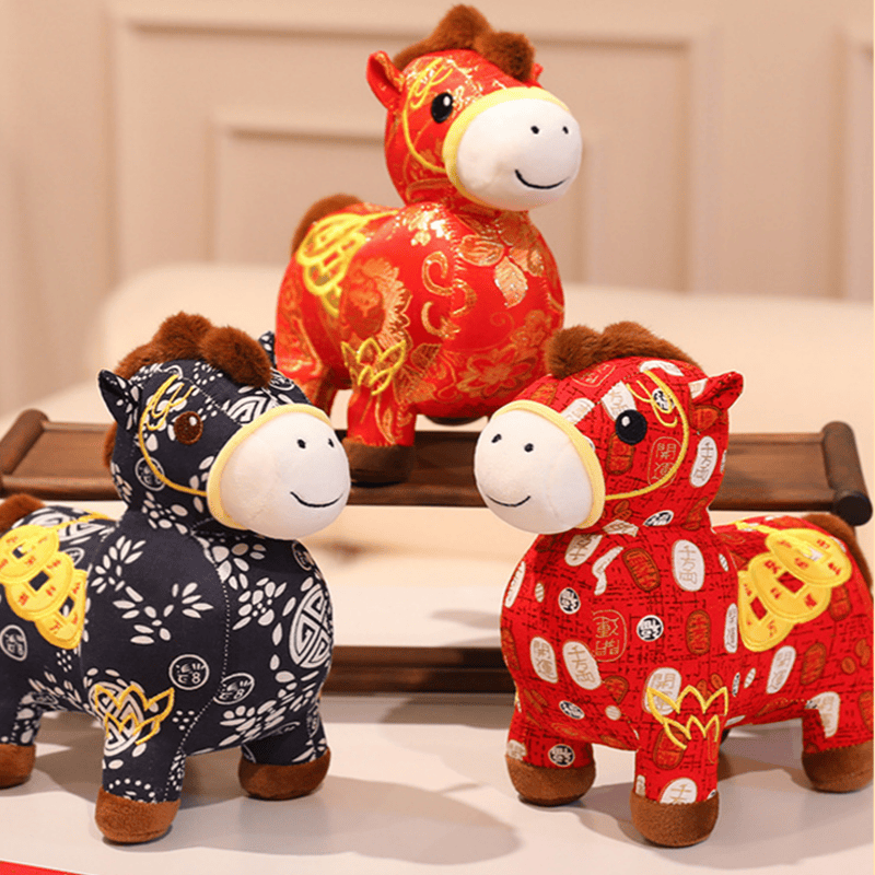 Chinese Zodiac Horse Plush Lucky Mascot Doll - Set (A + B + C) - 3PCS - 11"H - image 3