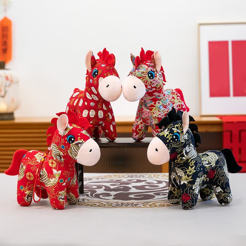 Traditional Chinese Zodiac Horse Plush Toy - Set (4 Patterns) - 4PCS - 12"H - image 0
