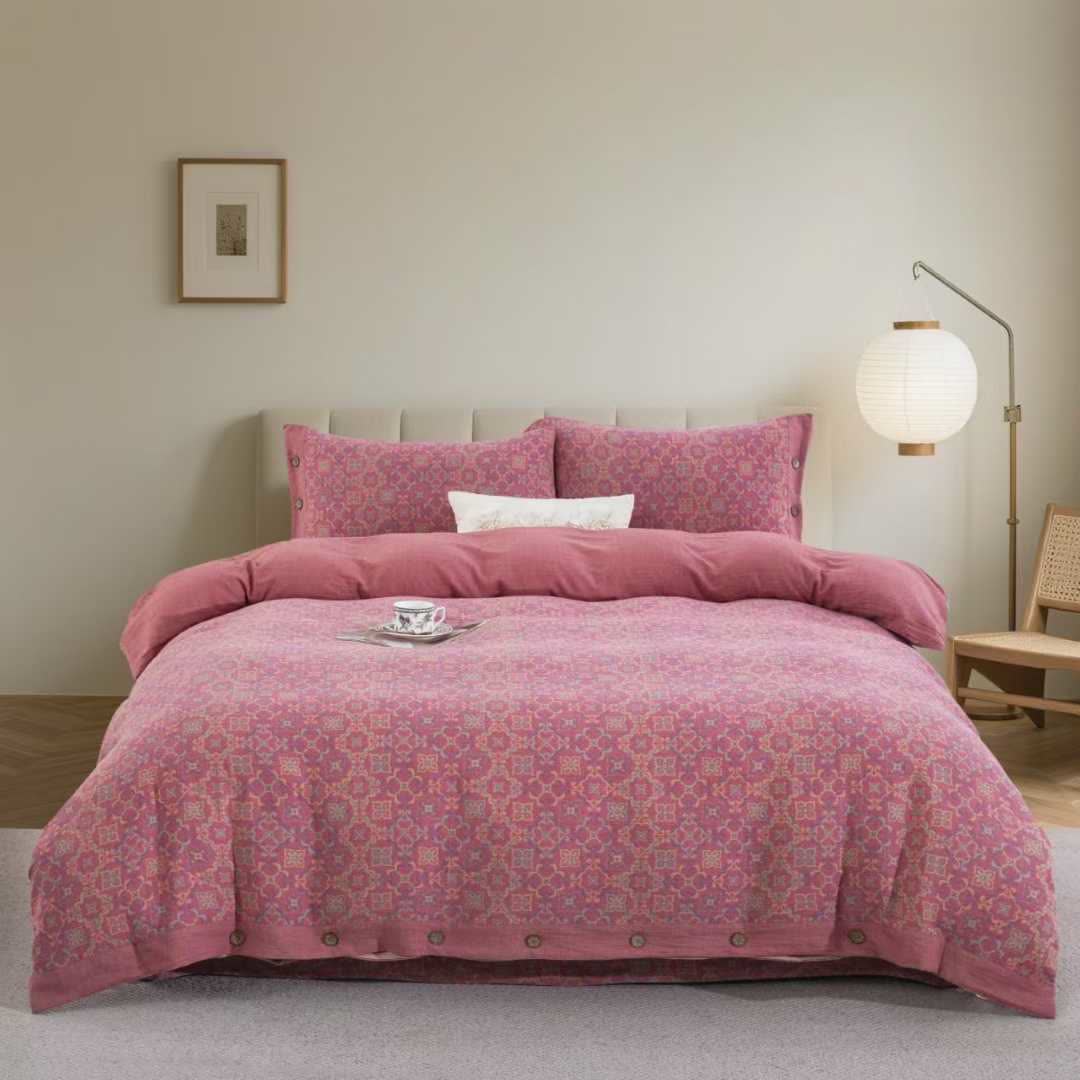 Vintage Pattern Cotton Gauze Bedding Set(4PCS) - King - image 0