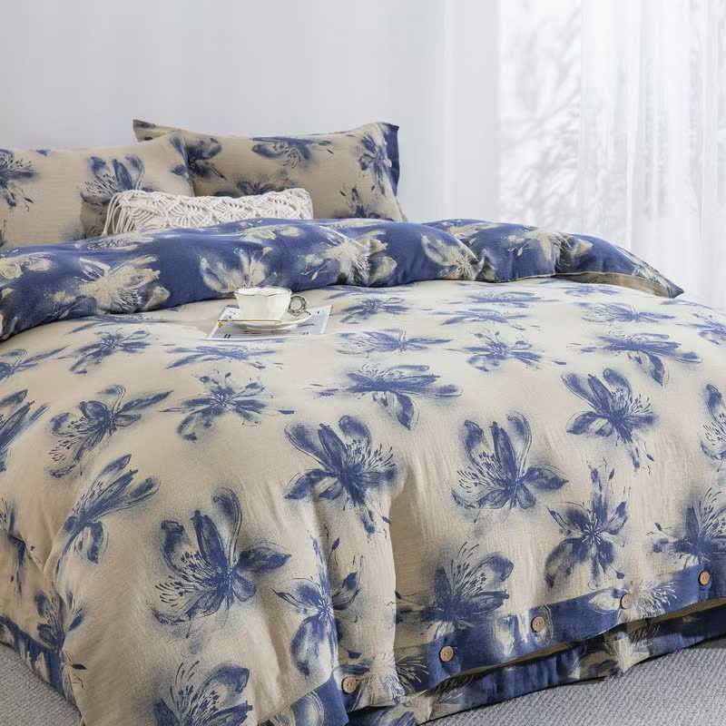 Oriental Ink Style Floral Cotton Bedding Set(4PCS) - image 8