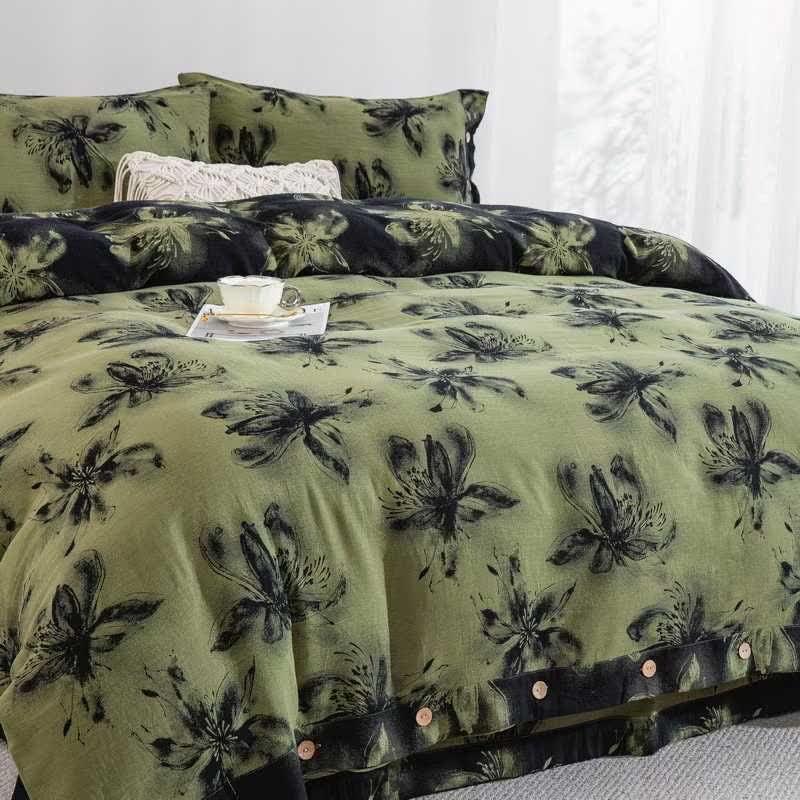 Oriental Ink Style Floral Cotton Bedding Set(4PCS) - image 2
