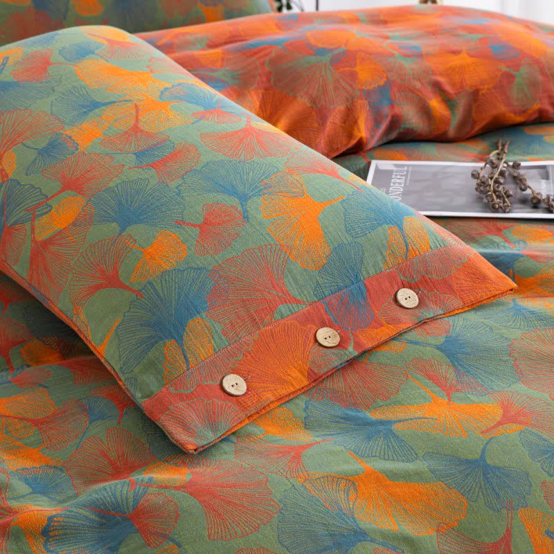 Artistic Ginkgo Leaf Cotton Gauze Bedding Set(4PCS) - image 4