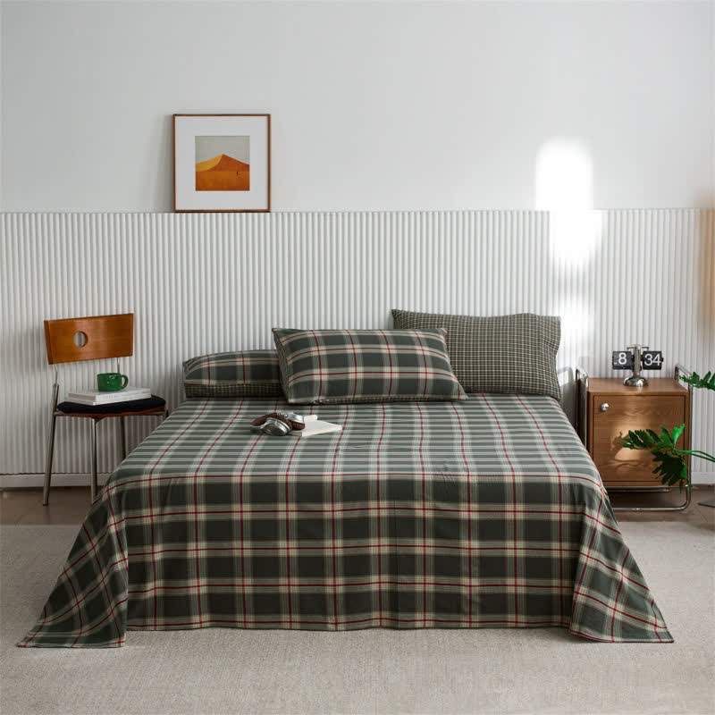 Classic Big Plaid Cotton Sheet Bedspread - Green - Bedspread with 2PCS Pillowcases - King - image 4