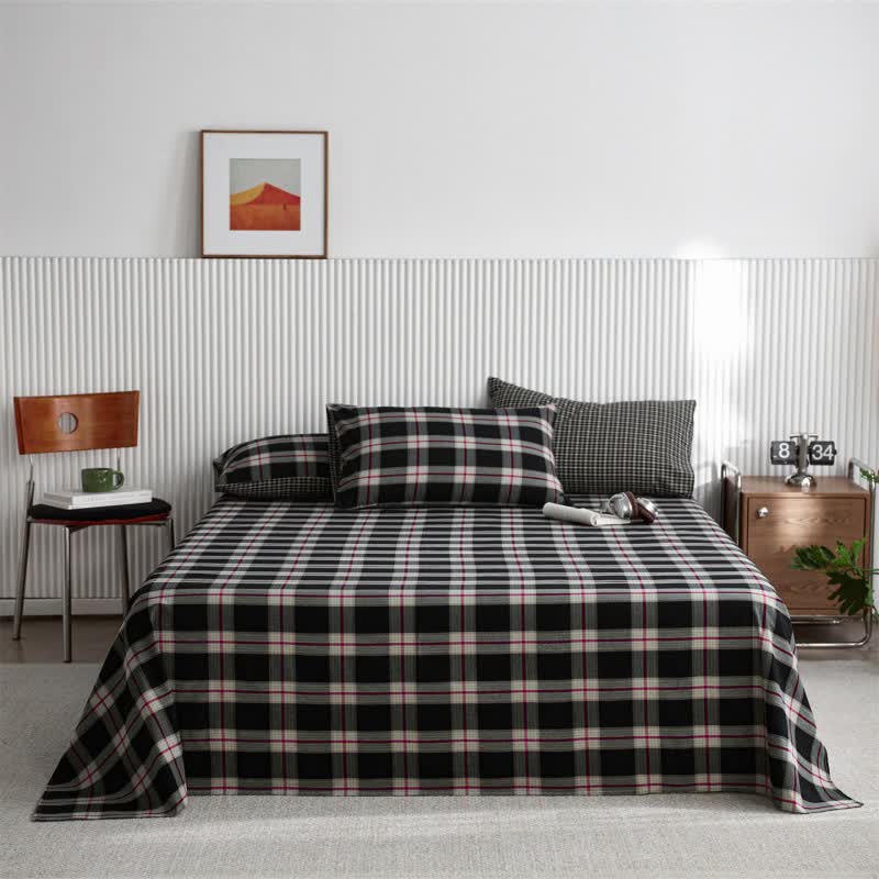 Classic Big Plaid Cotton Sheet Bedspread - Black - Bedspread with 2PCS Pillowcases - King - image 0