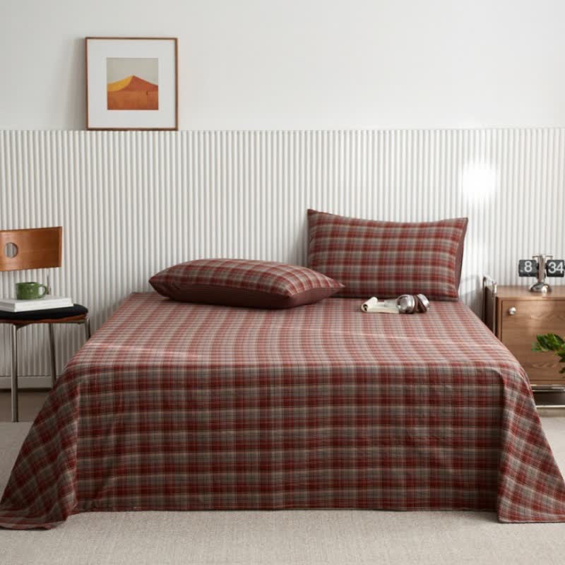 Classic Vintage Plaid Cotton Sheet Bedspread - Red - Bedspread with 2PCS Pillowcases - King - image 4