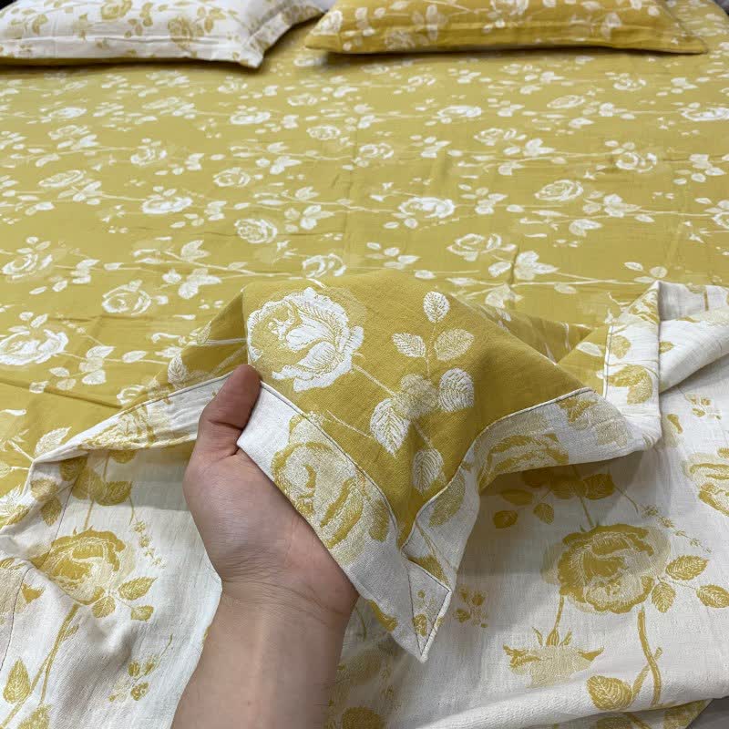 Yellow Rose Cotton Reversible Sheet Bedspread - image 3