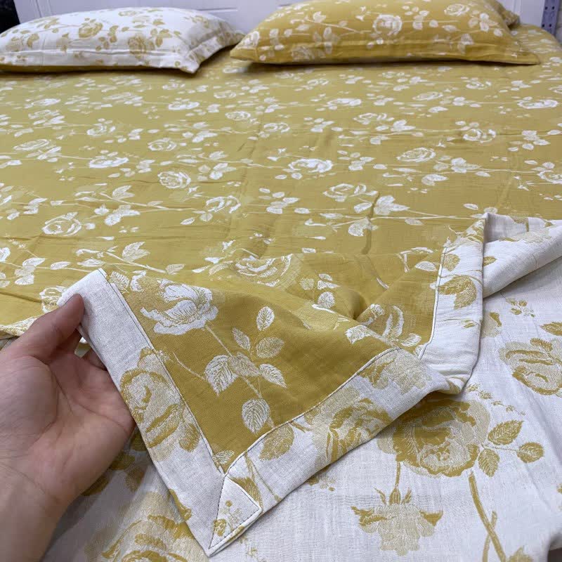 Yellow Rose Cotton Reversible Sheet Bedspread - image 2