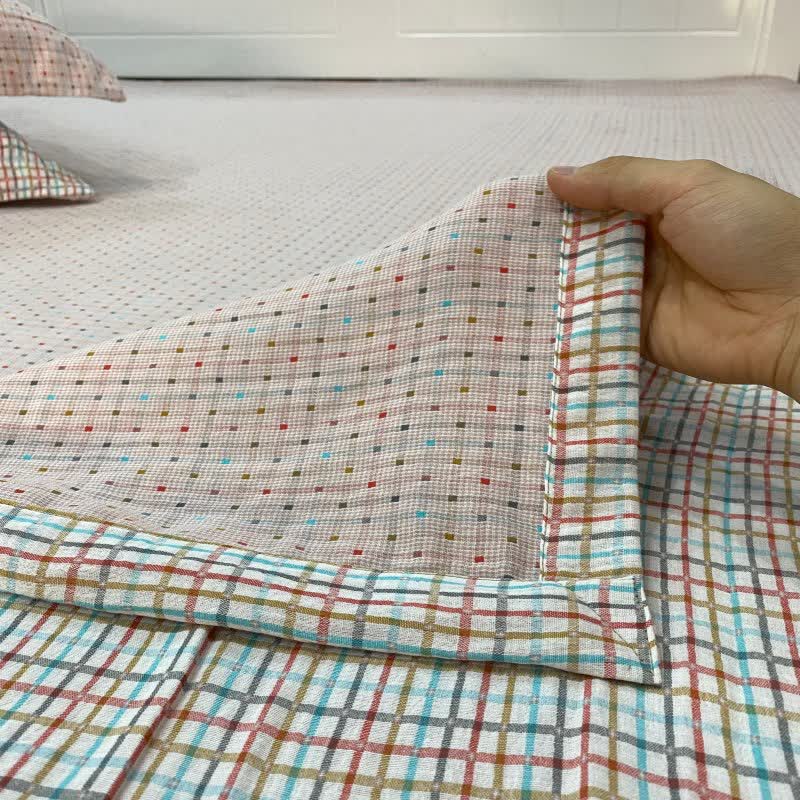 Colorful Gingham Cotton Reversible Sheet Bedspread - image 4