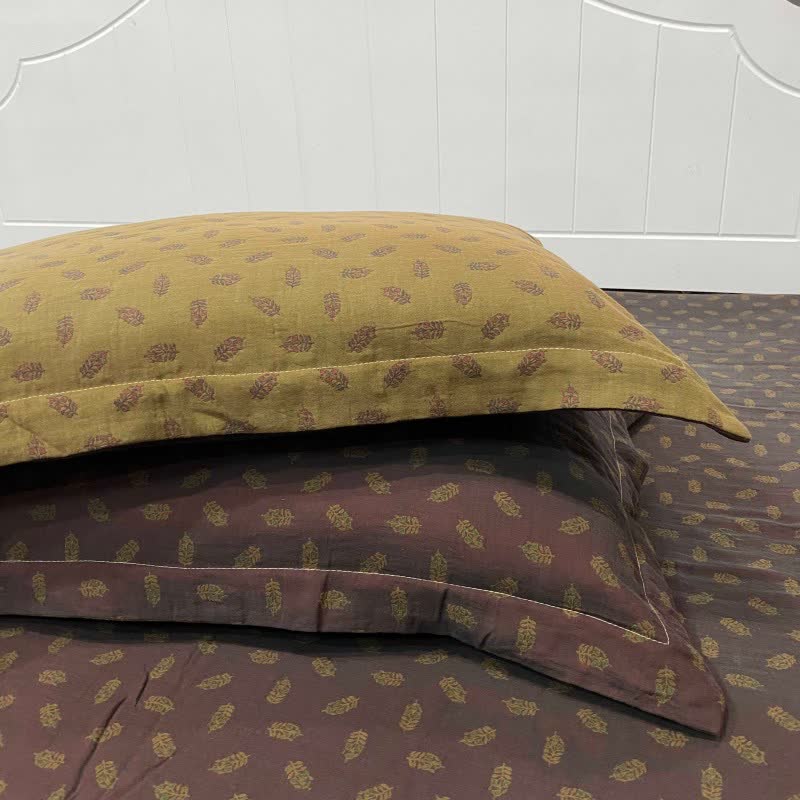 Retro Floral Cotton Reversible Sheet Bedspread - Dark Purple & Green - 2PCS Pillowcases - 19" x 29" - image 10