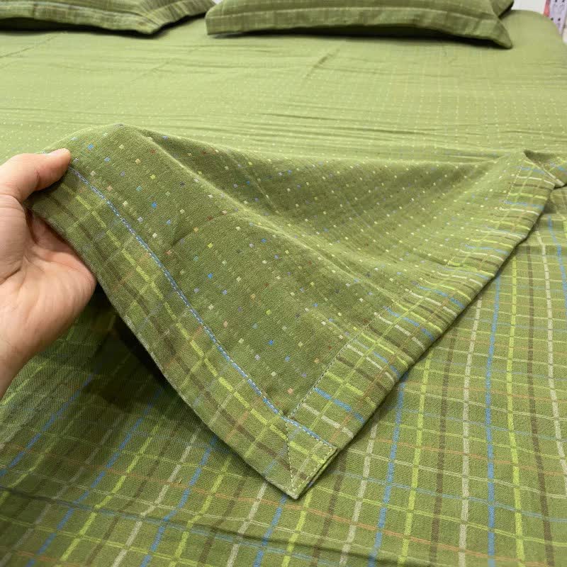 Green Gingham Cotton Reversible Sheet Bedspread - Bedspread with 2PCS Pillowcases - King - image 0