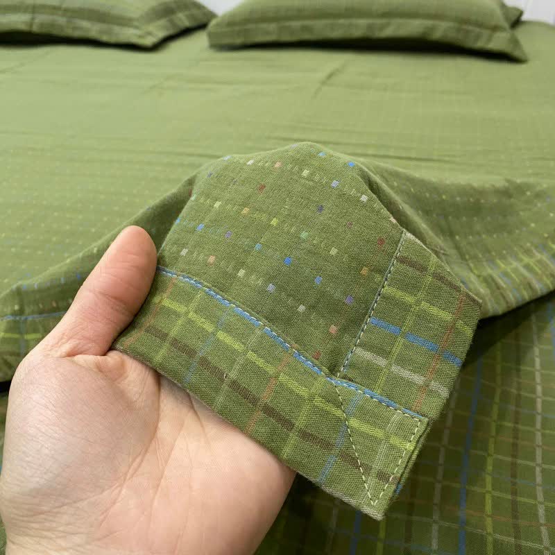 Green Gingham Cotton Reversible Sheet Bedspread - image 3