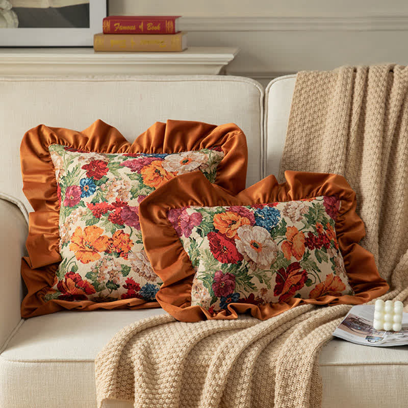 Country Style Floral Ruffled Throw Pillow - image 0