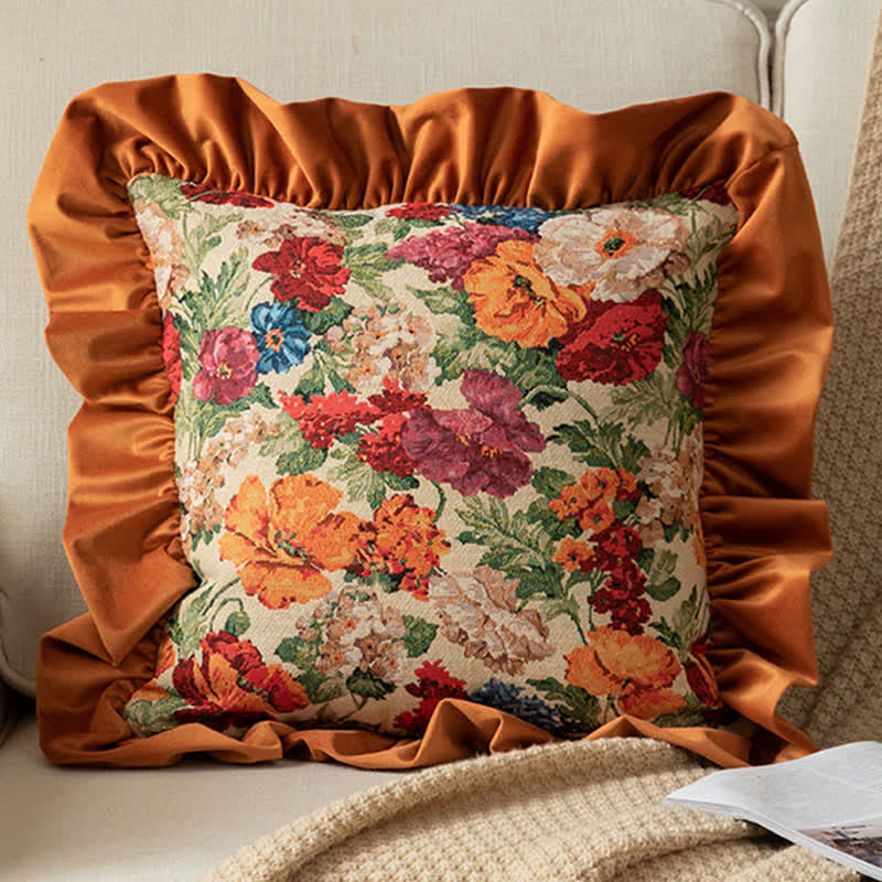 Country Style Floral Ruffled Throw Pillow - Orange - Pillowcase - 19" x 19" - image 5