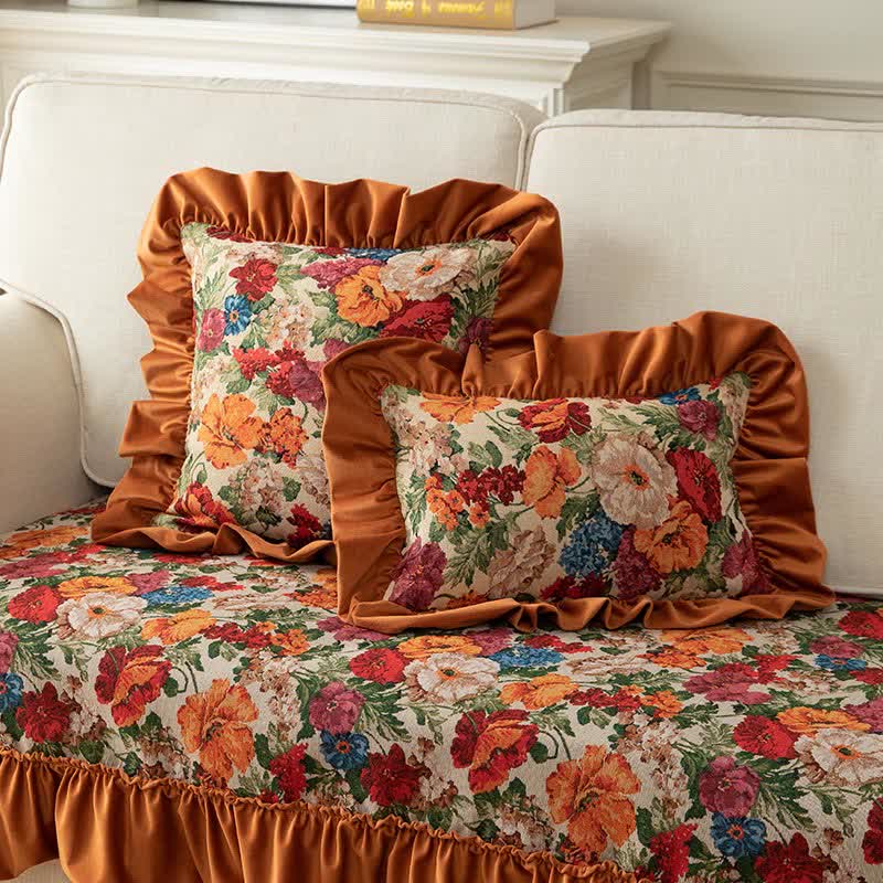Country Style Floral Ruffled Throw Pillow - image 1