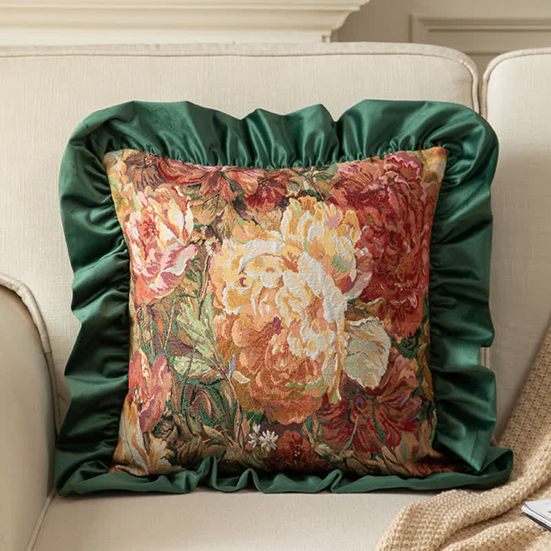 Oil Painting Peony Ruffled Throw Pillow - Green - Pillowcase - 19" x 19" - image 4