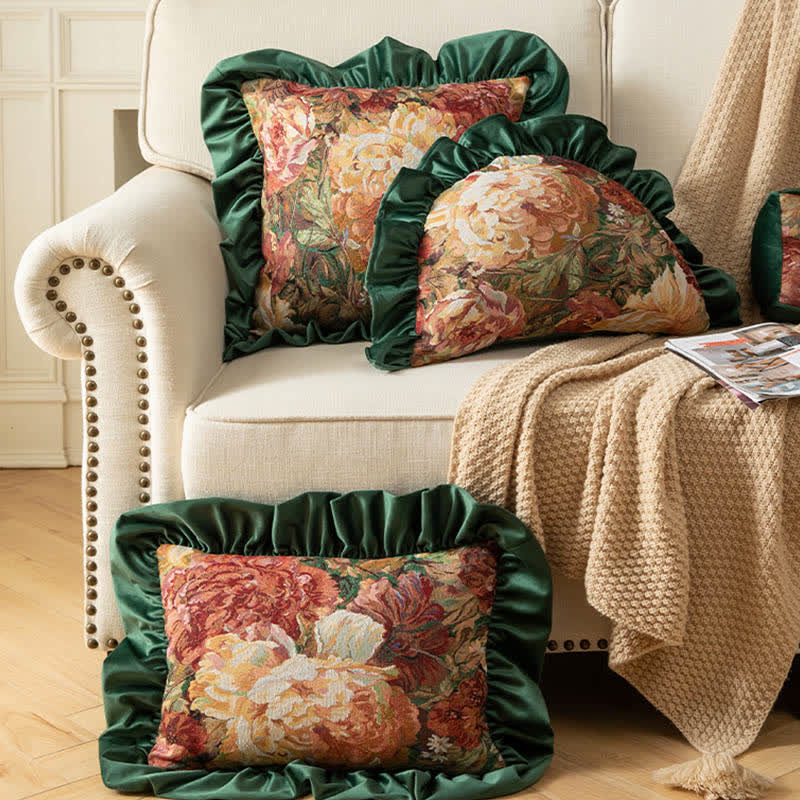 Oil Painting Peony Ruffled Throw Pillow - image 0