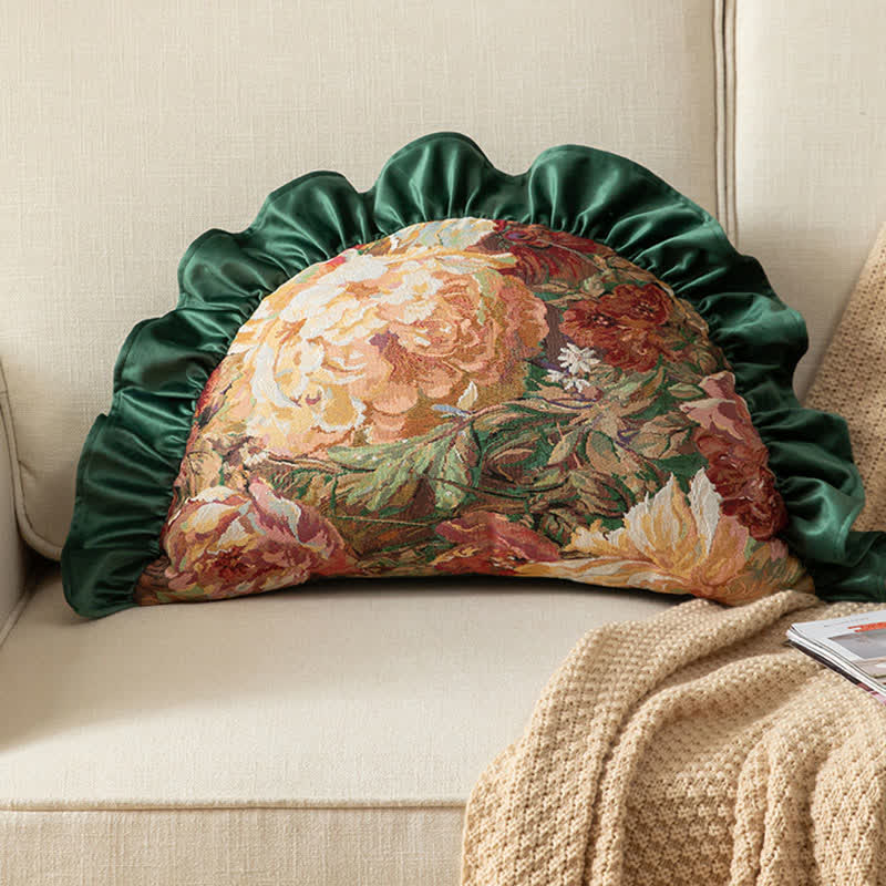 Oil Painting Peony Ruffled Throw Pillow - Green - Pillow - 25" x 15" - image 6
