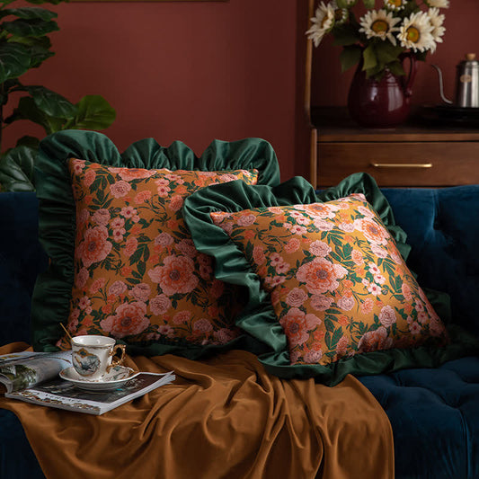 Vintage Floral Jacquard Ruffled Throw Pillow - image 0