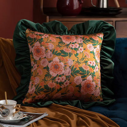 Vintage Floral Jacquard Ruffled Throw Pillow - 19" x 19" - image 4