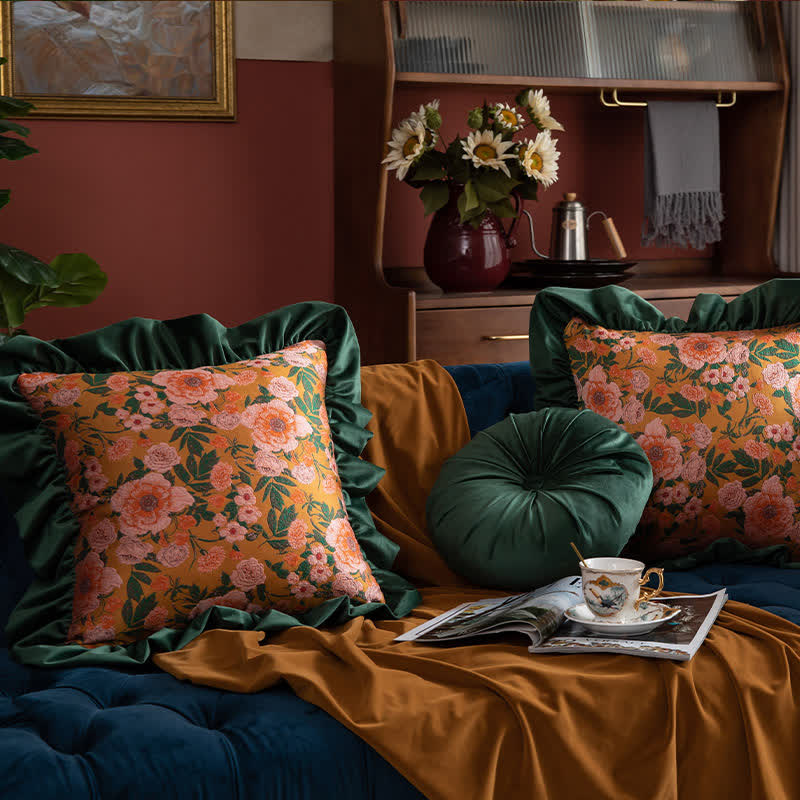 Vintage Floral Jacquard Ruffled Throw Pillow - image 2