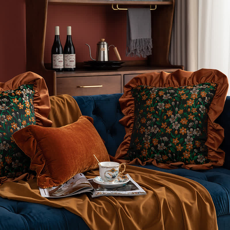 Retro Floral Leaf Ruffled Throw Pillow - image 3