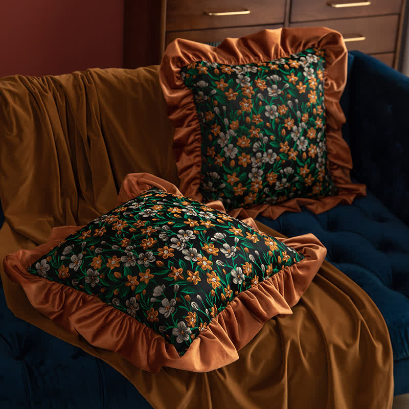 Retro Floral Leaf Ruffled Throw Pillow - image 1