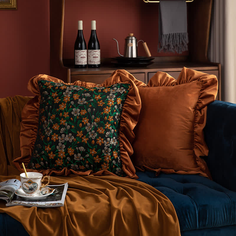 Retro Floral Leaf Ruffled Throw Pillow - image 2