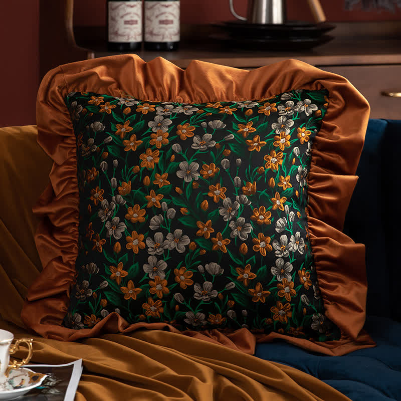 Retro Floral Leaf Ruffled Throw Pillow - Pillowcase - 19" x 19" - image 4