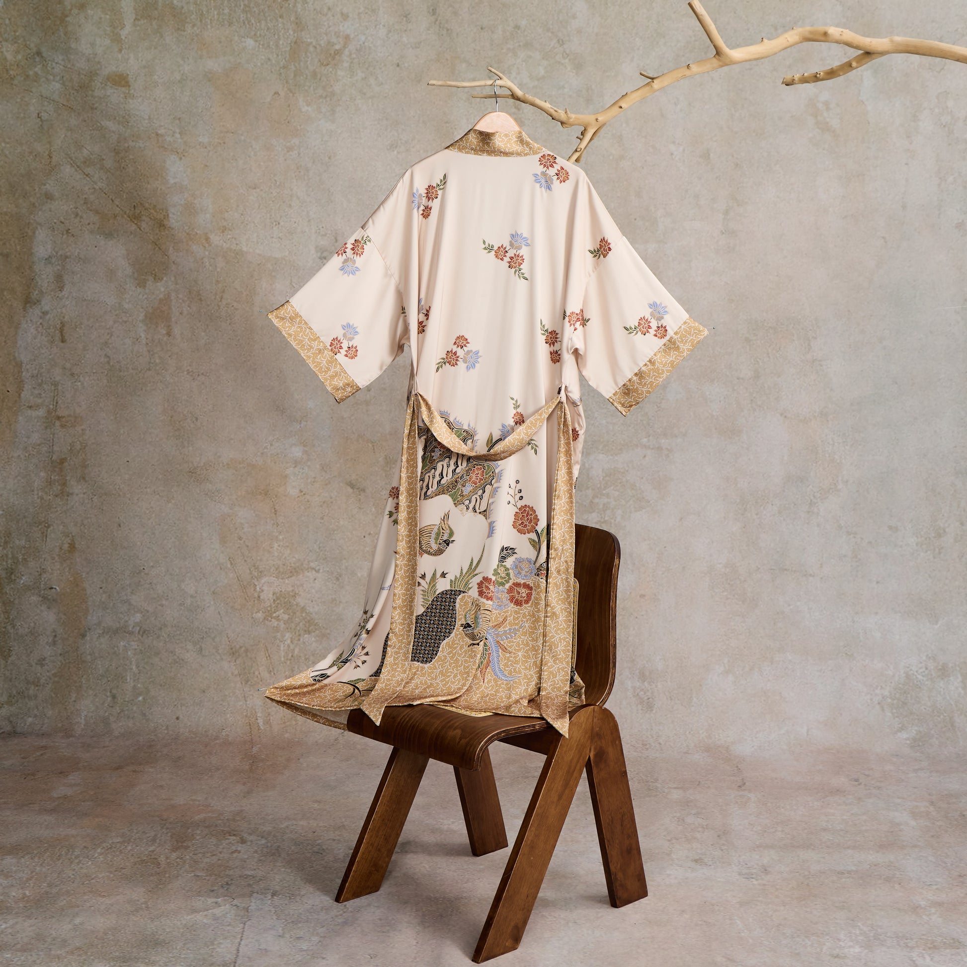 Sunshine Serenity Oriental Floral Bird Kimono Style Bathrobe - image 7