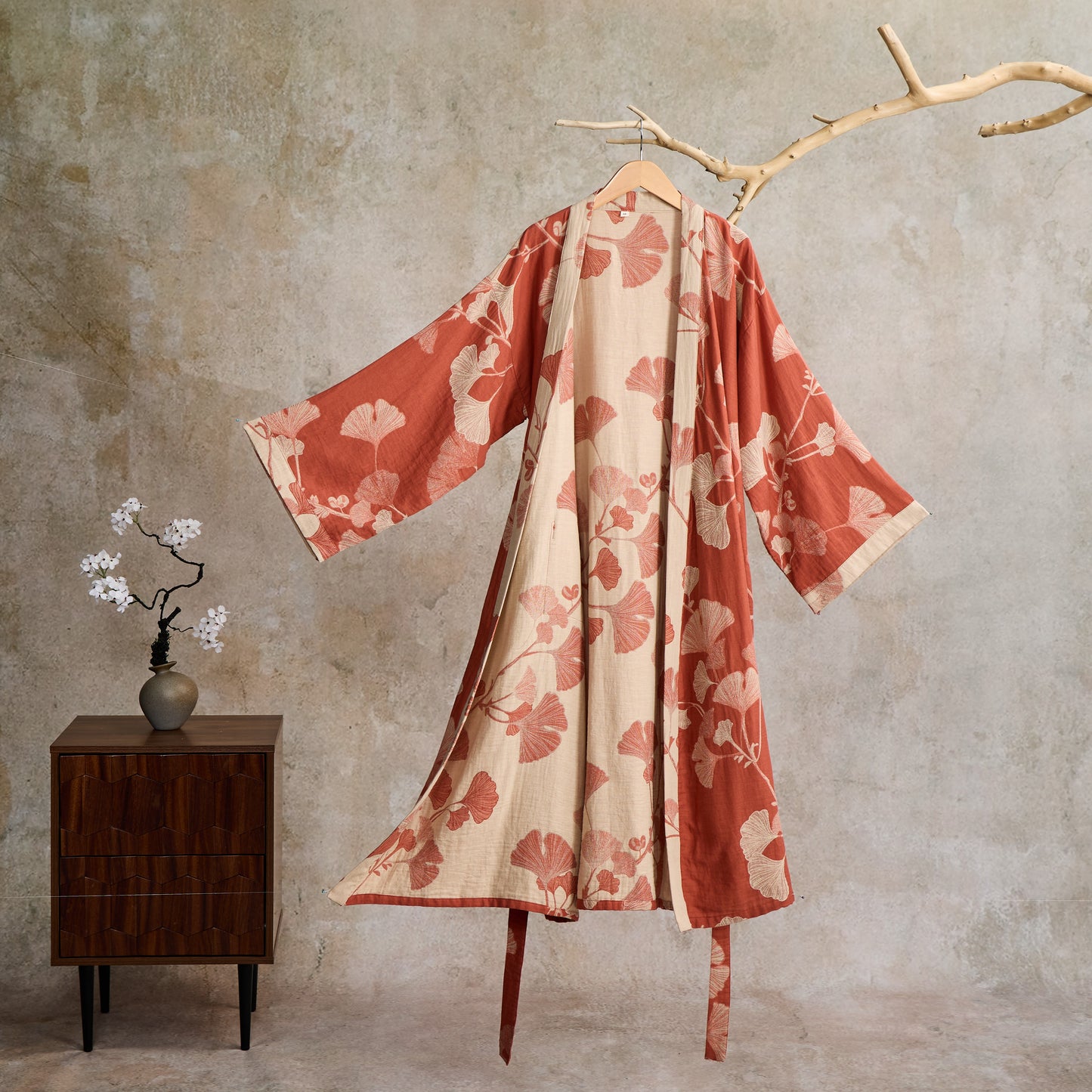 Ownkoti Large Ginkgo Leaf Cotton Kimono Robe - image 22
