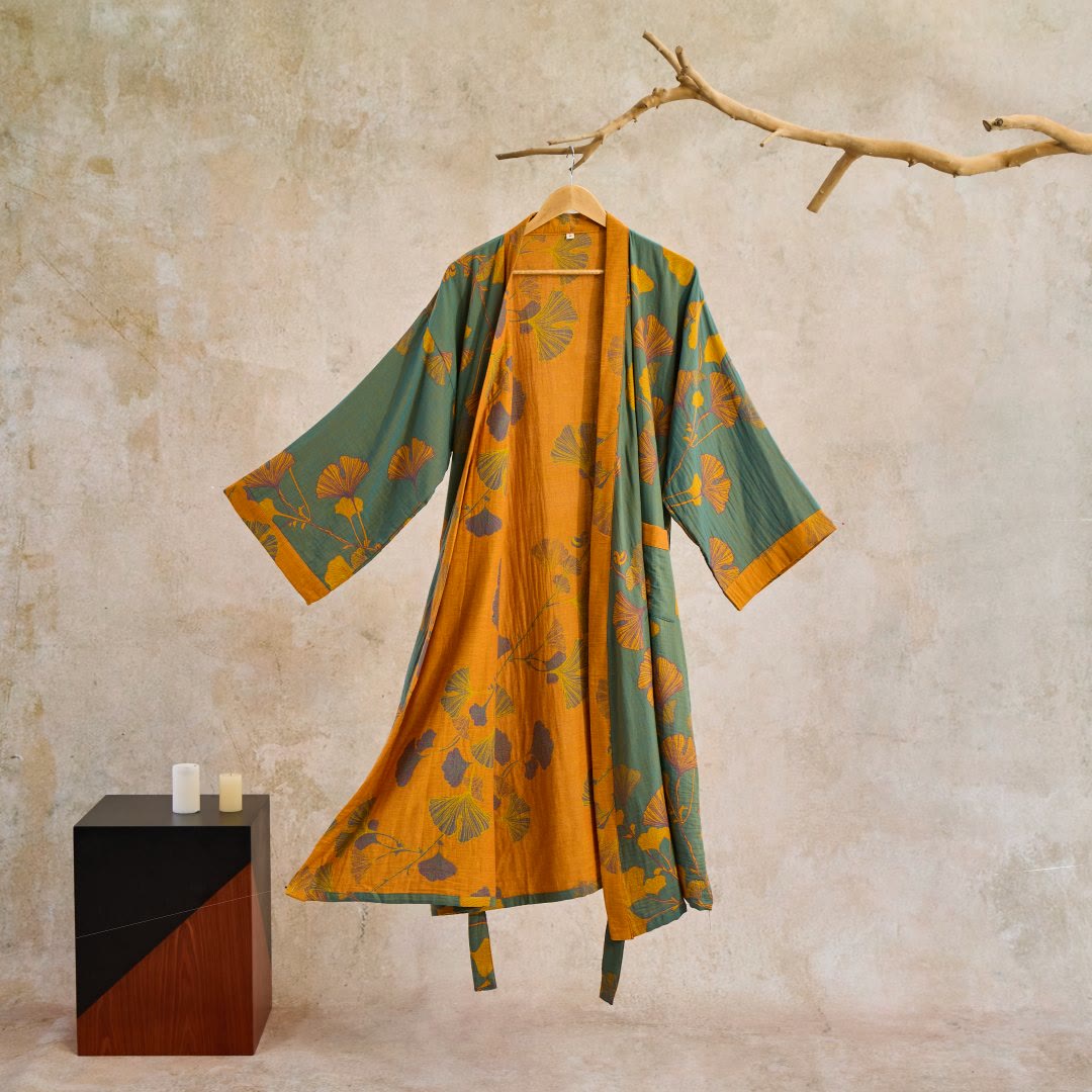 Ownkoti Large Ginkgo Leaf Cotton Kimono Robe - image 21