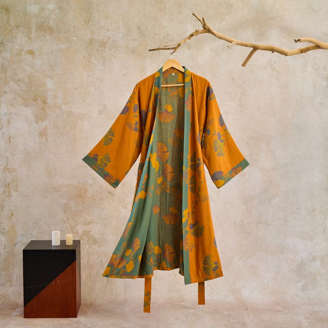 Ownkoti Large Ginkgo Leaf Cotton Kimono Robe - image 21
