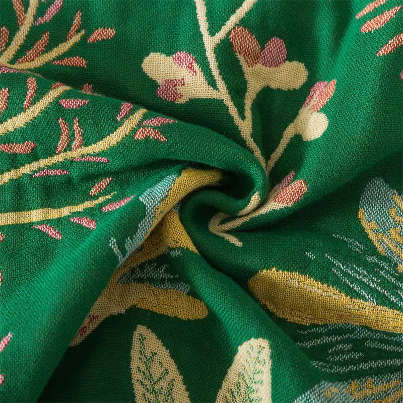 Botanical Green Leaf Cotton Tassel Blanket - image 5