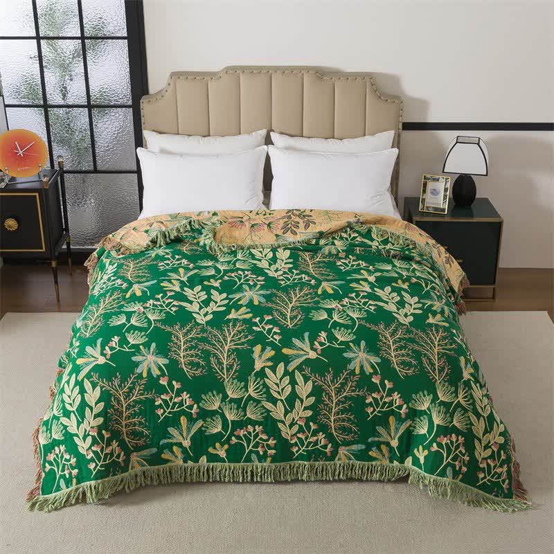 Botanical Green Leaf Cotton Tassel Blanket - image 2