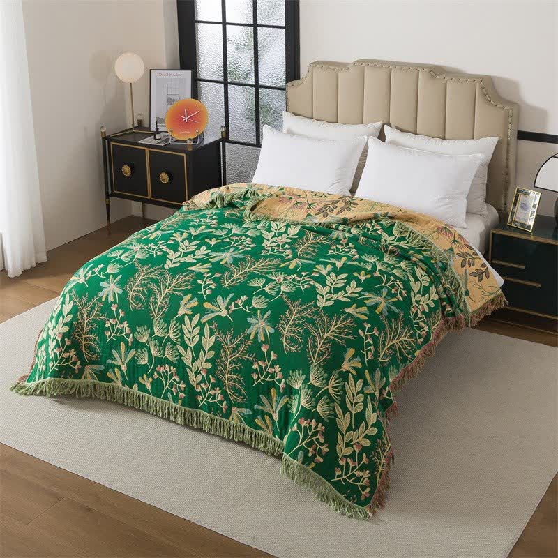 Botanical Green Leaf Cotton Tassel Blanket - image 4
